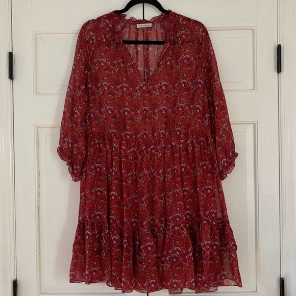 Ulla Johnson Ruby Red Ollie Dress Size 4 Valentines Day Silk Floral Mini Dress - Picture 6 of 17